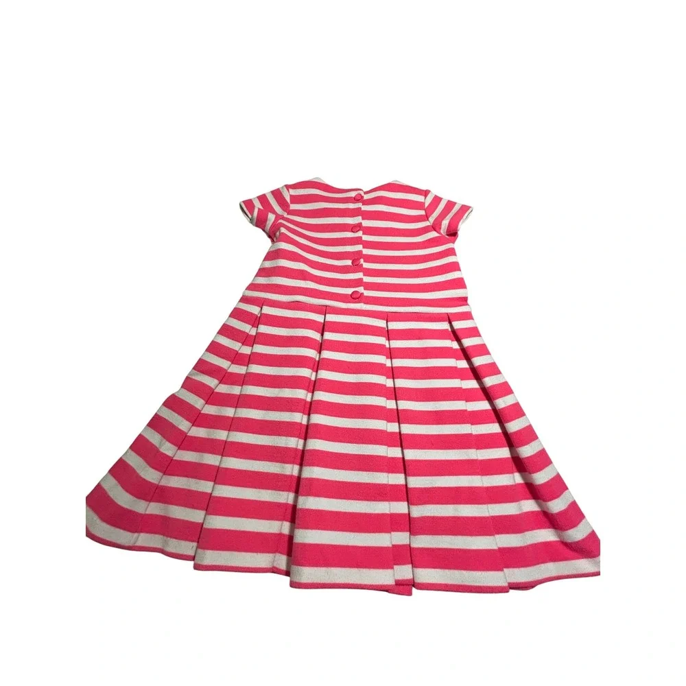 Ralph Lauren Baby Girl Pink White Striped Pleated Knit Dress 18M